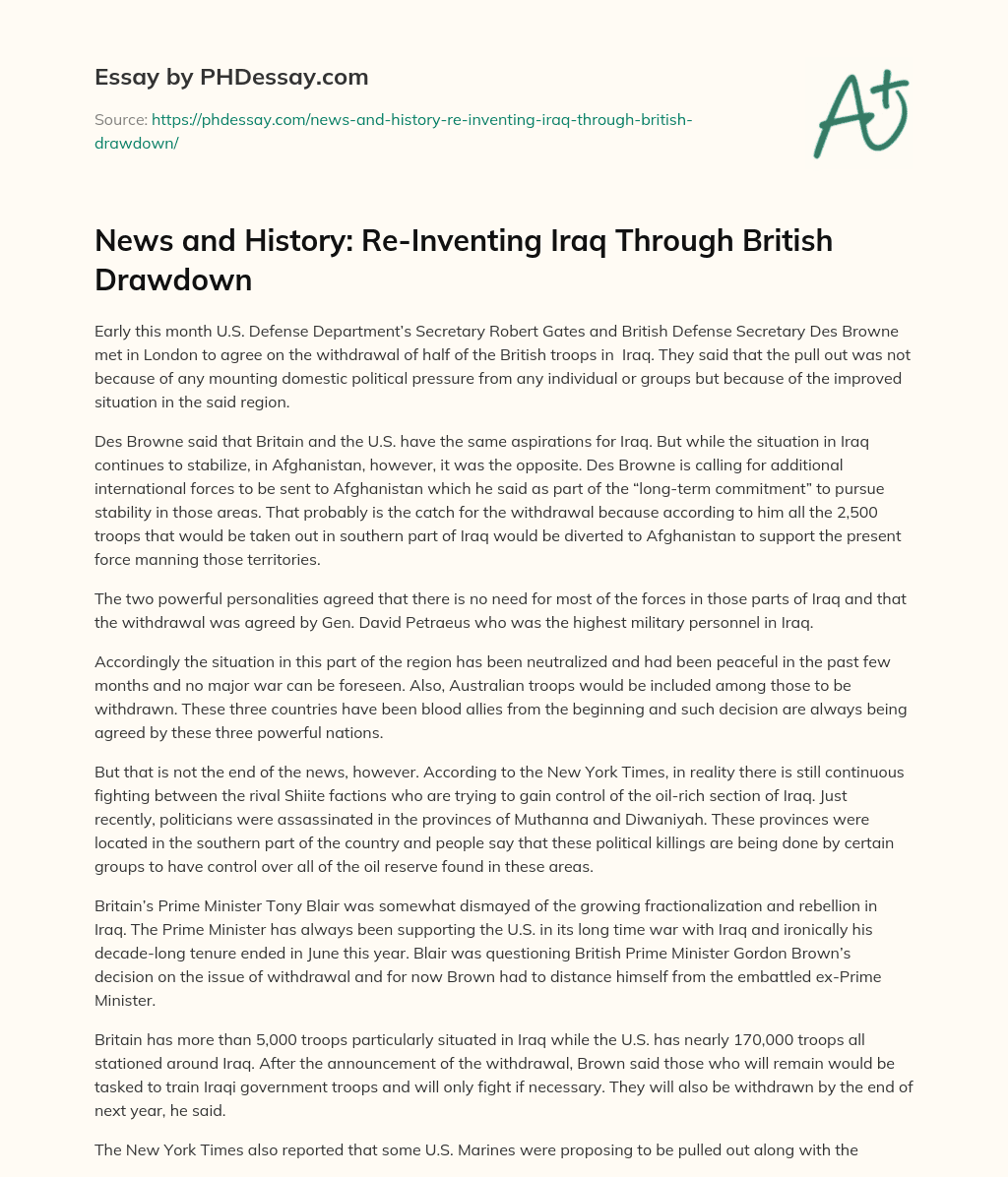 News and History: Re-Inventing Iraq Through British Drawdown essay