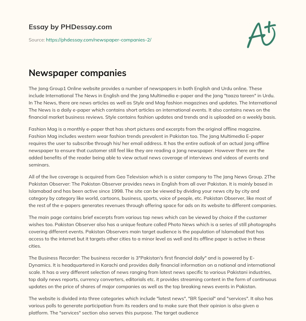 Newspaper companies essay
