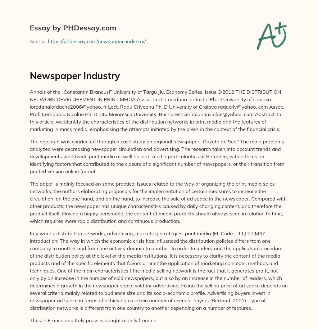 Newspaper Industry essay
