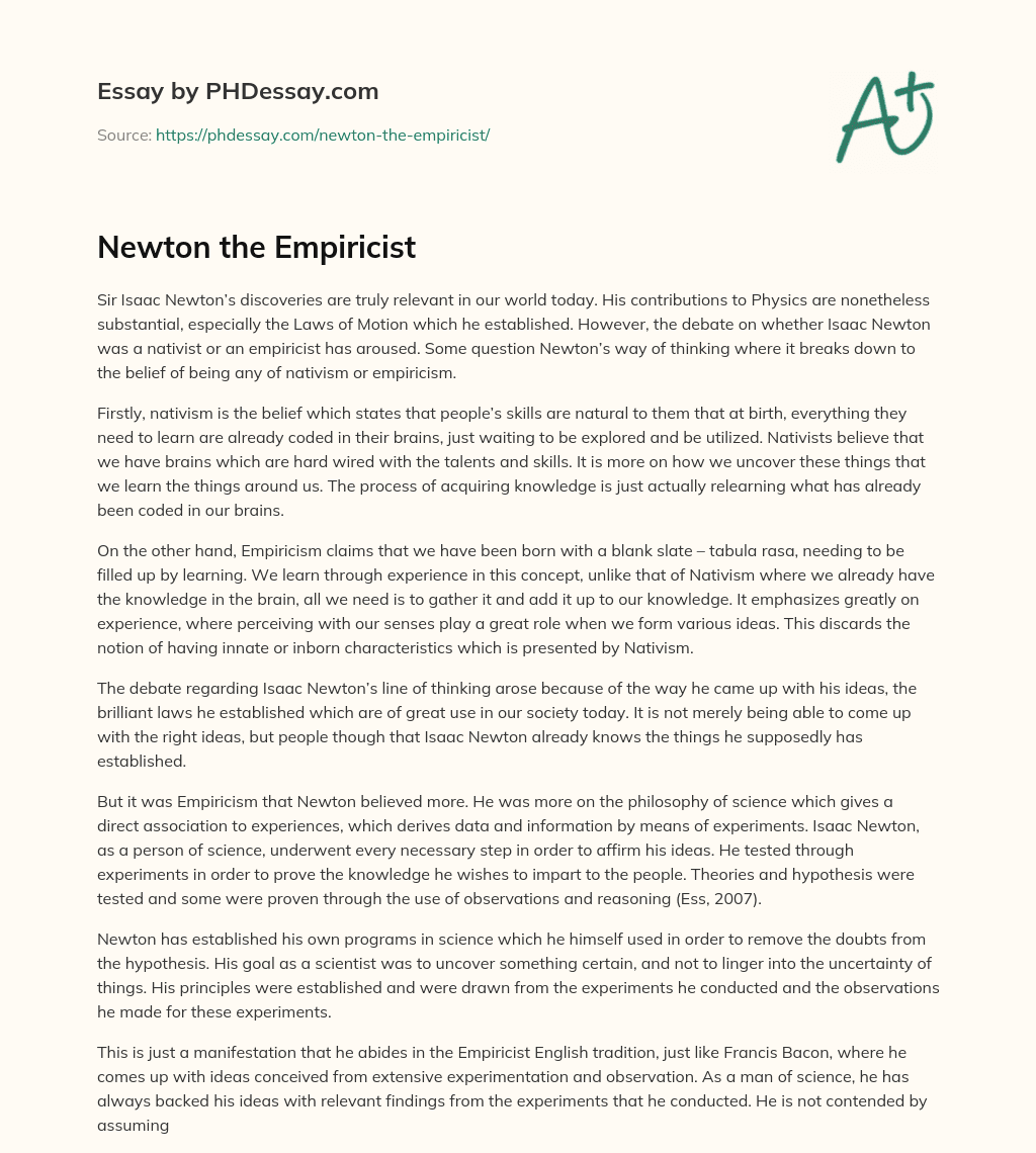Newton the Empiricist essay