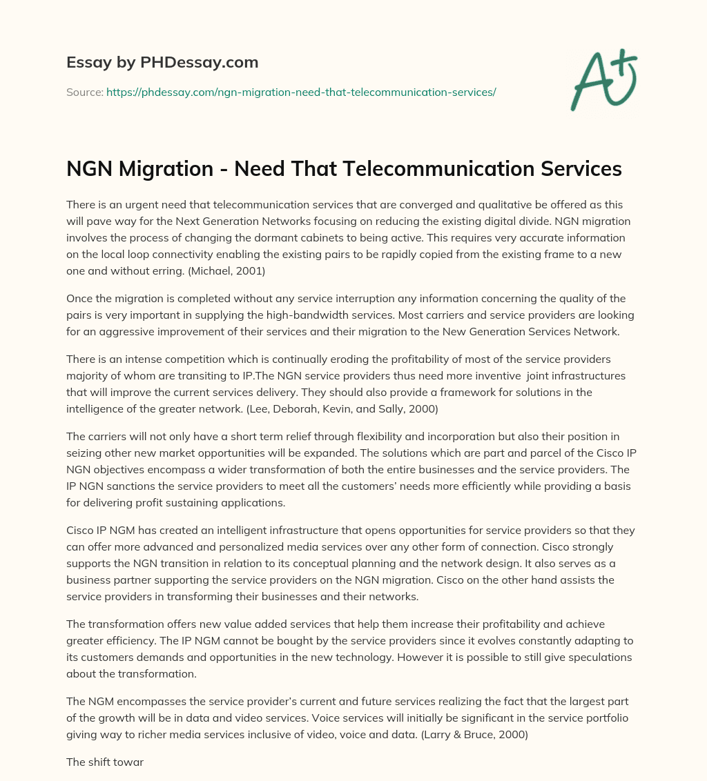 NGN Migration – Need That Telecommunication Services essay