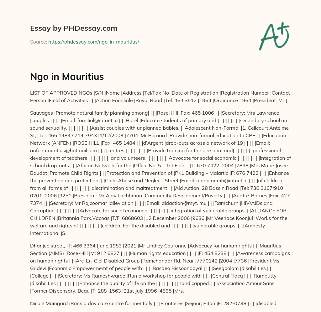 Ngo in Mauritius essay