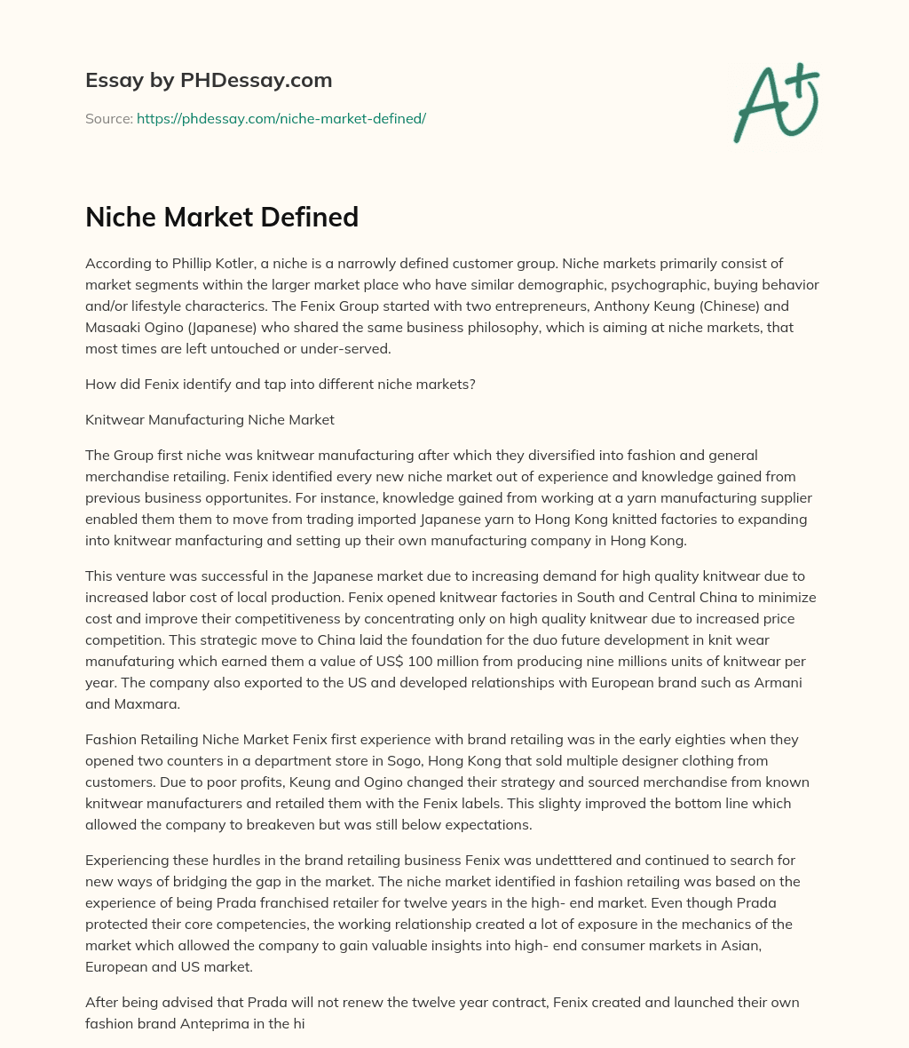 Niche Market Defined essay