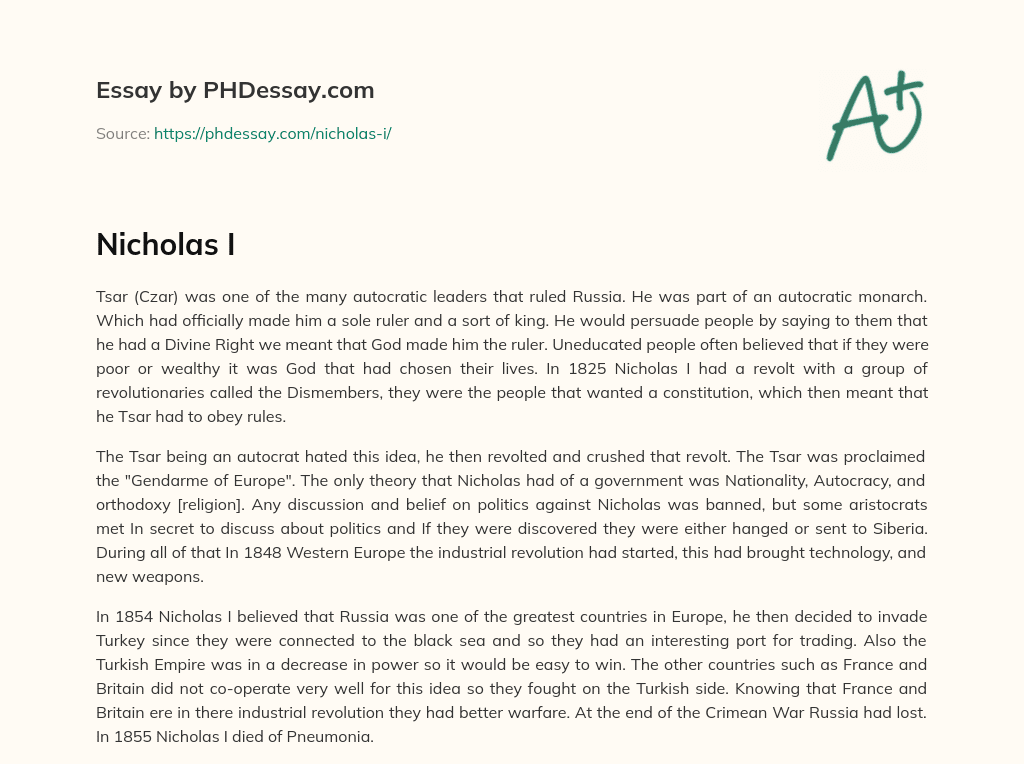 Autocratic Rule and Resistance in Tsarist Russia essay