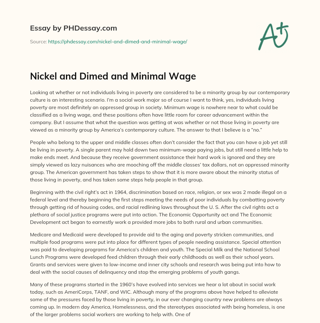 Nickel and Dimed and Minimal Wage essay