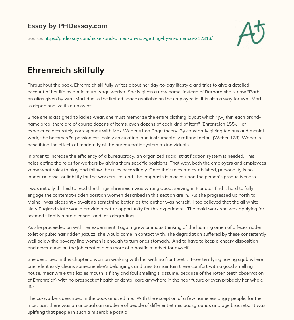 Ehrenreich skilfully essay