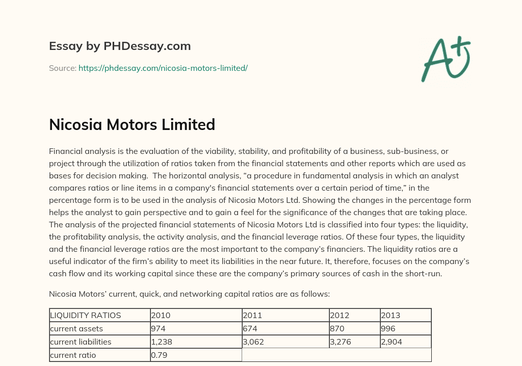 Nicosia Motors Limited essay