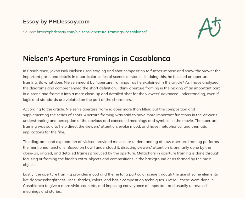 Nielsen’s Aperture Framings in Casablanca essay