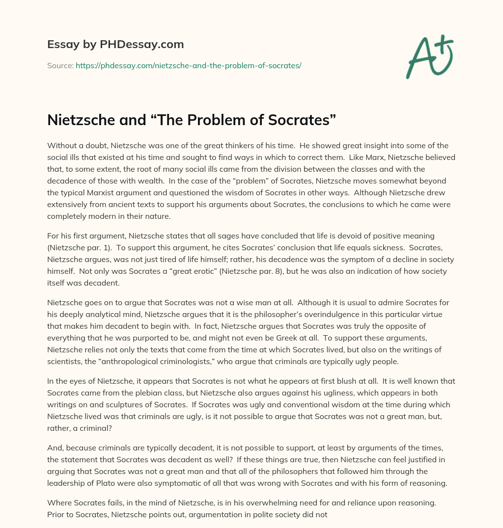 Nietzsche and “The Problem of Socrates” essay