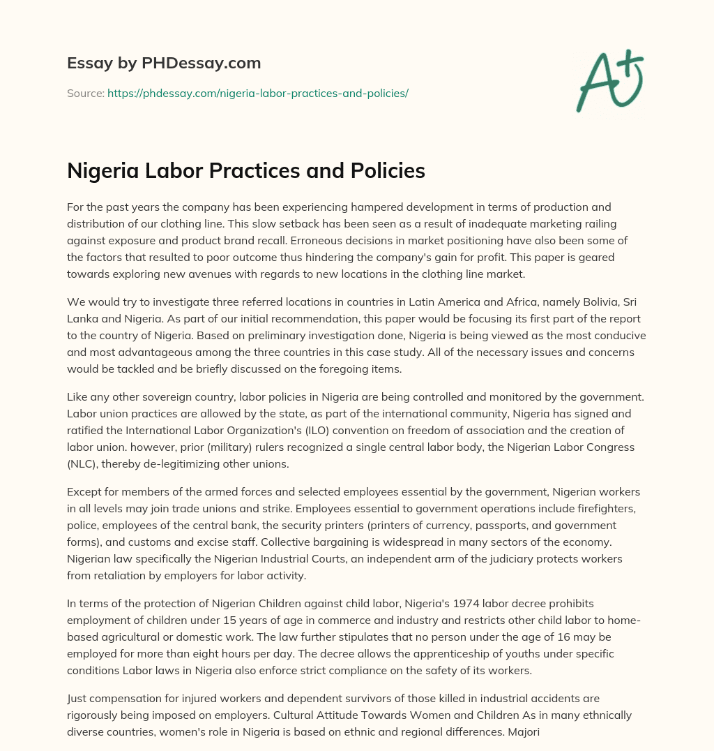 Nigeria Labor Practices and Policies essay