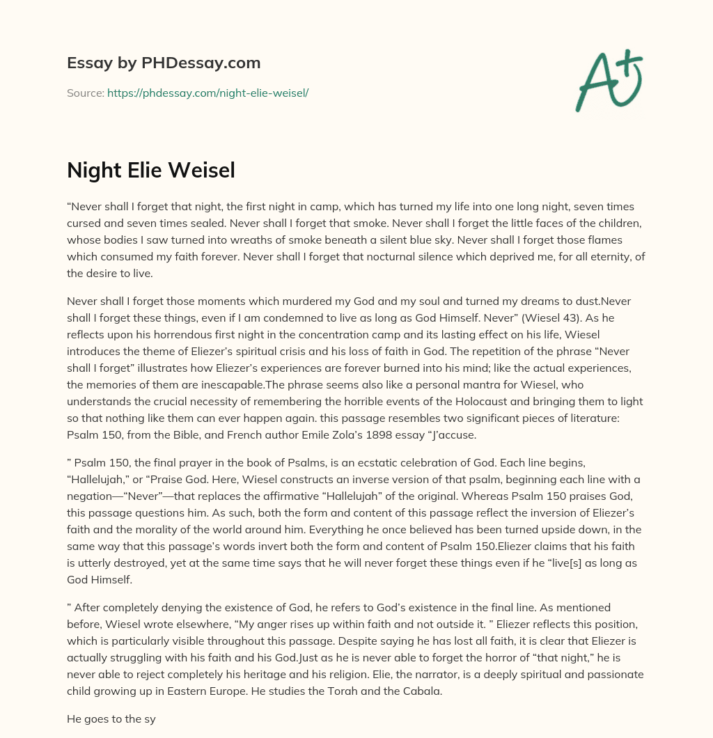 Night Elie Weisel essay
