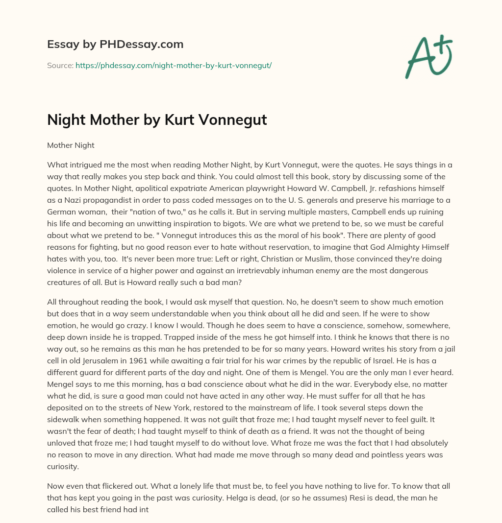 Night Mother by Kurt Vonnegut essay