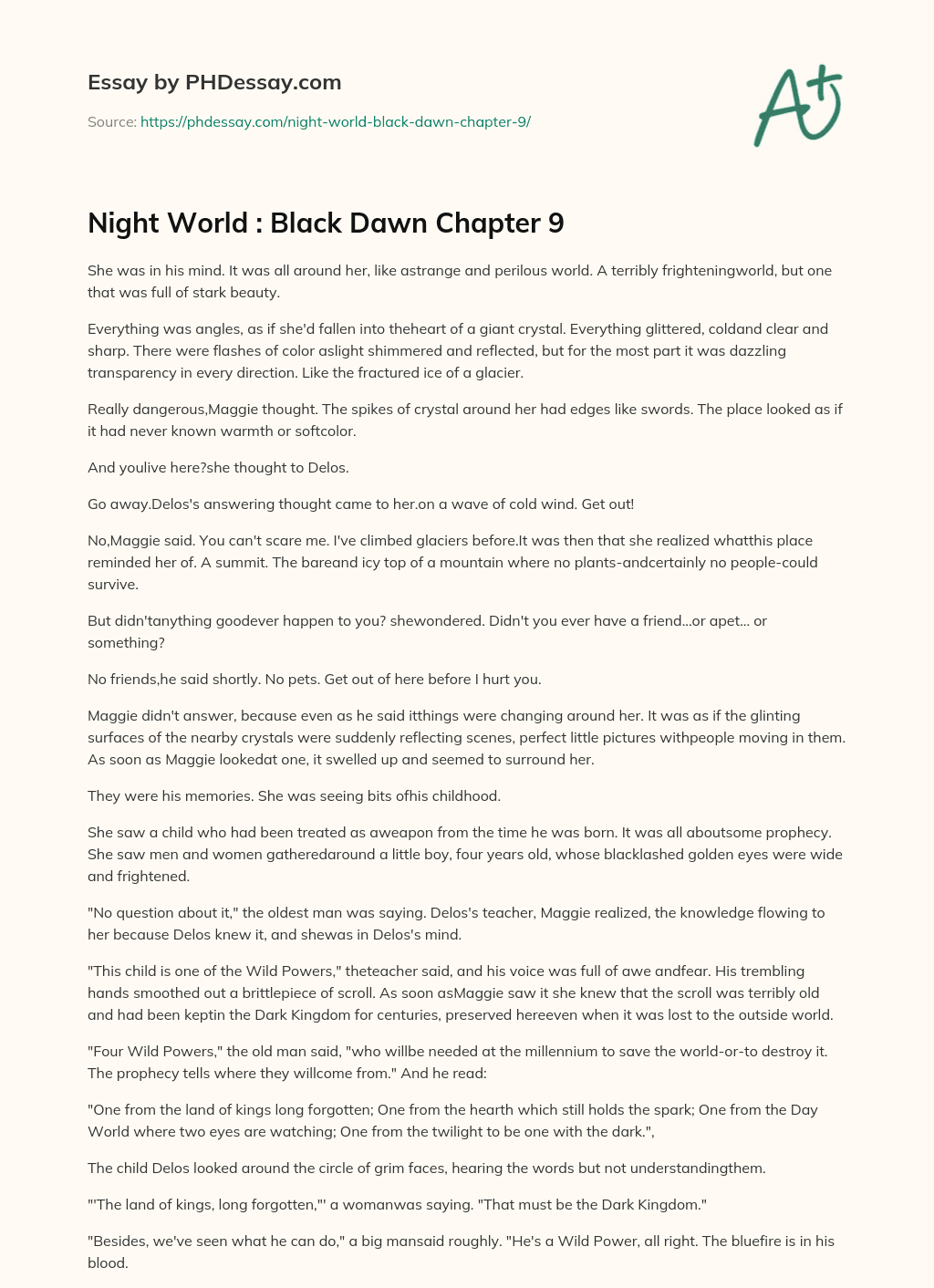 Night World : Black Dawn Chapter 9 essay