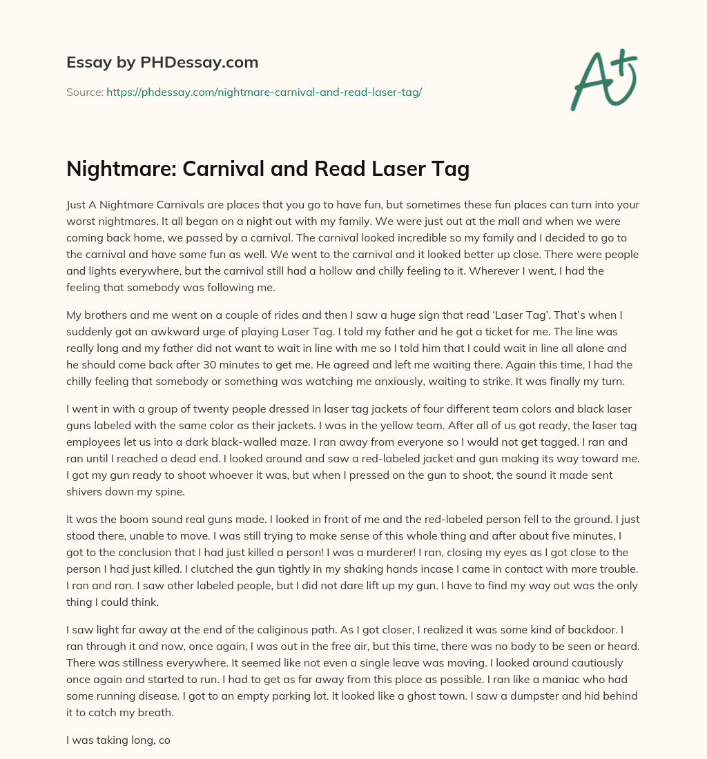 Nightmare: Carnival and Read Laser Tag essay