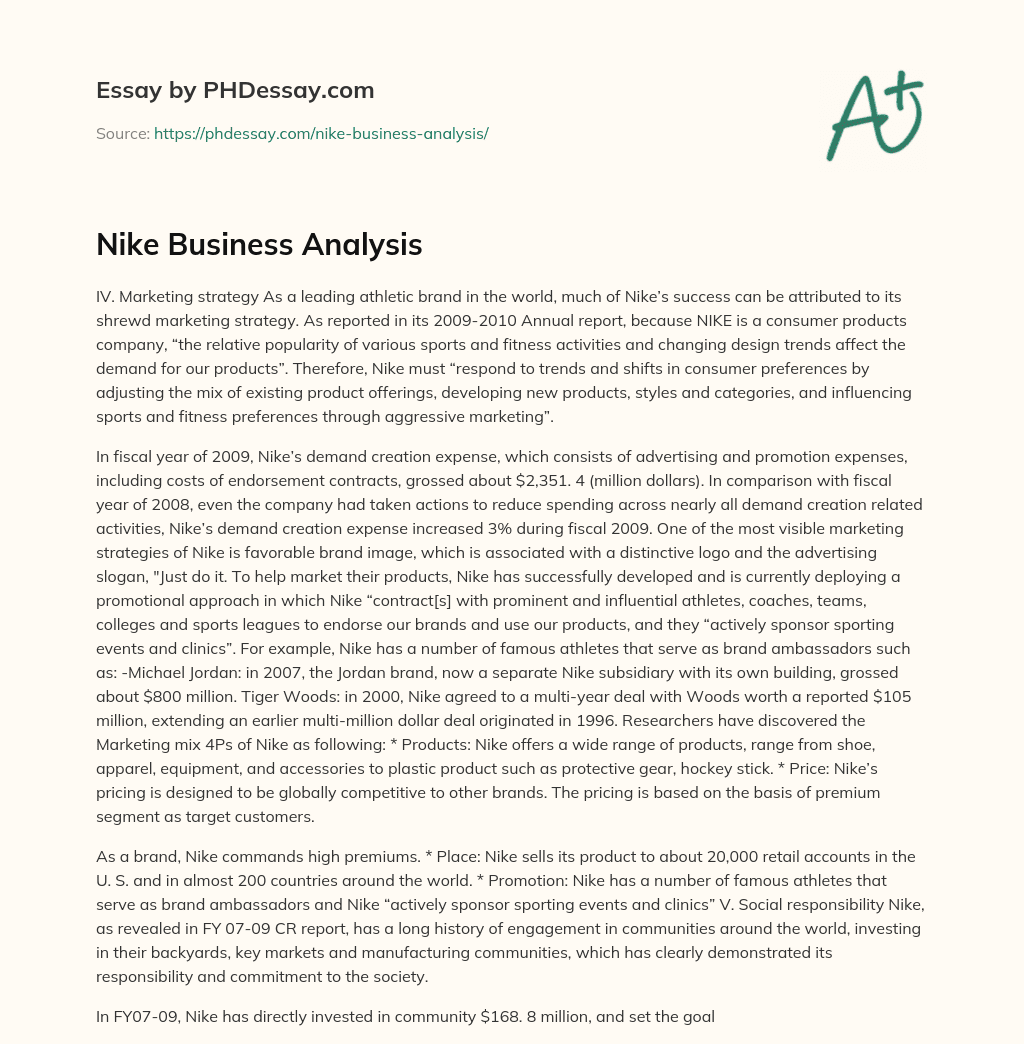 Nike Business Analysis PHDessay