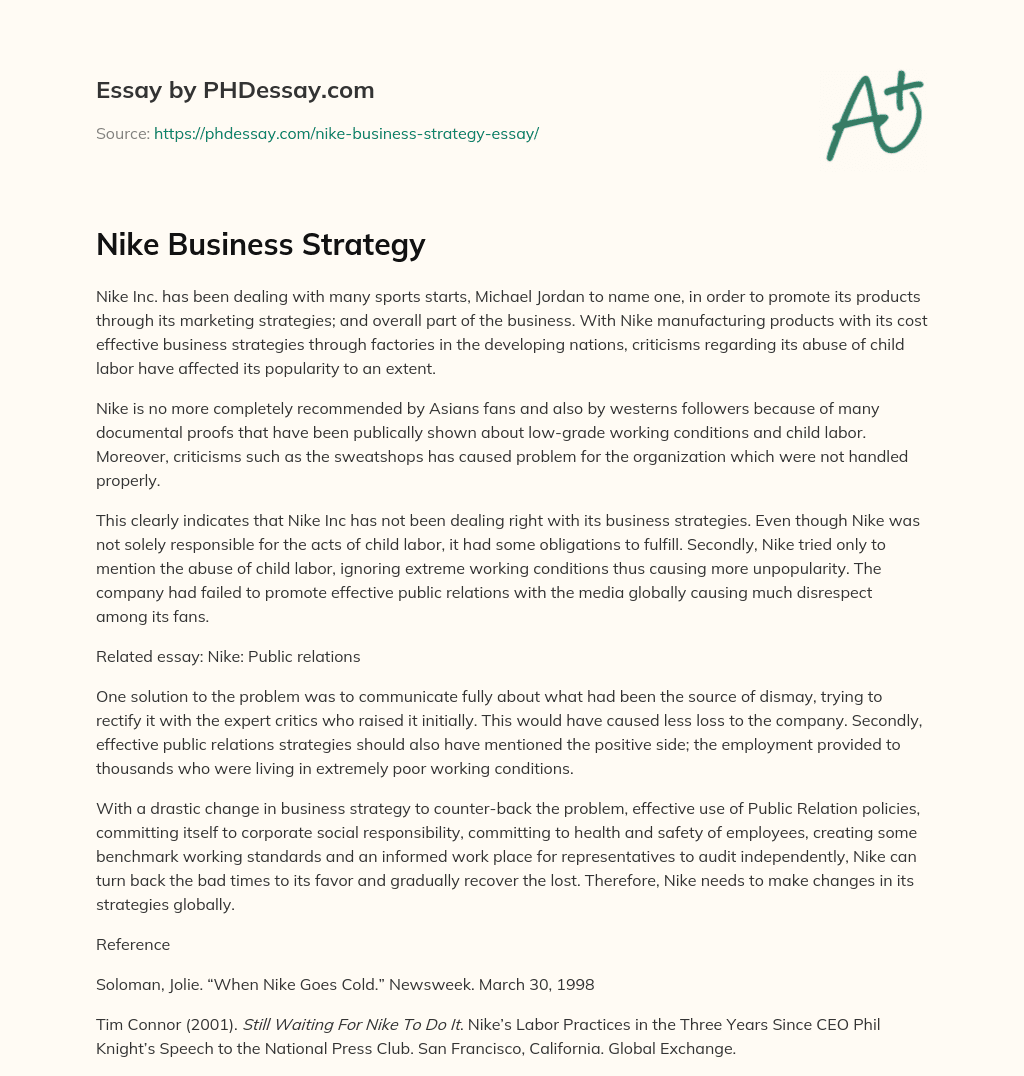 Nike Business Strategy essay