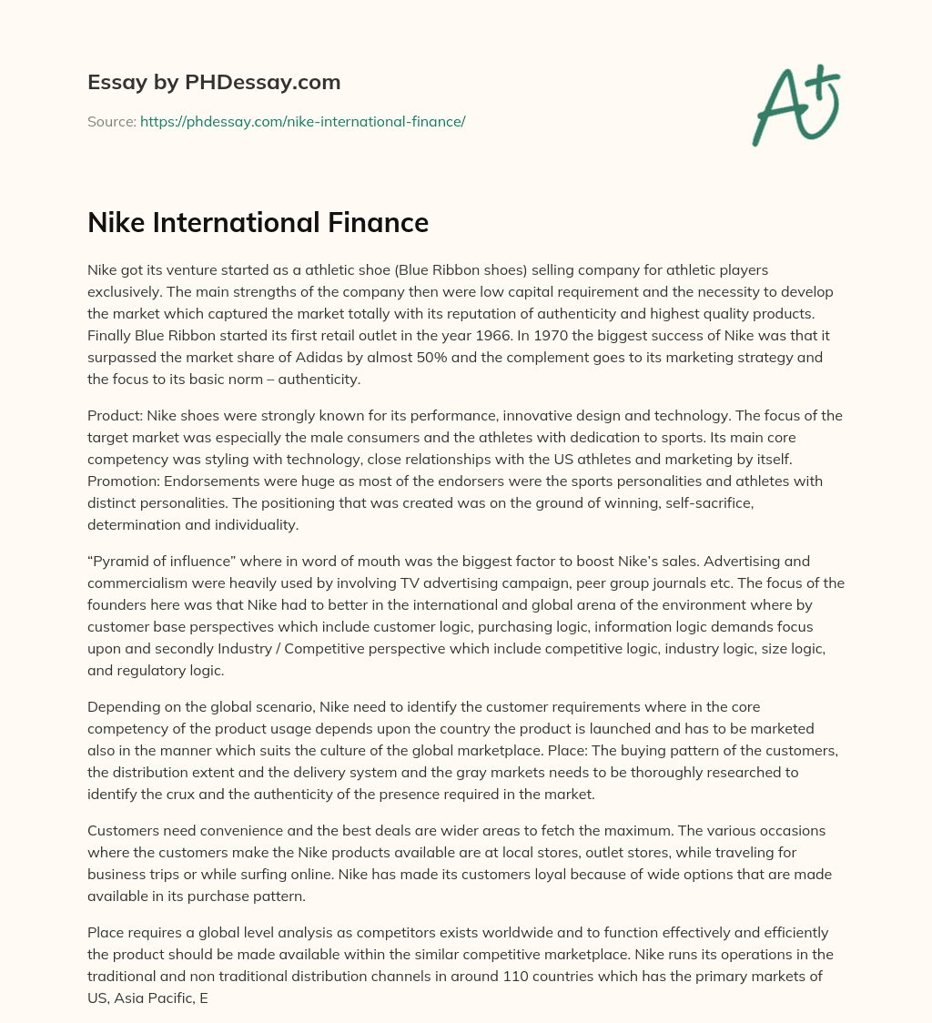 Nike International Finance essay