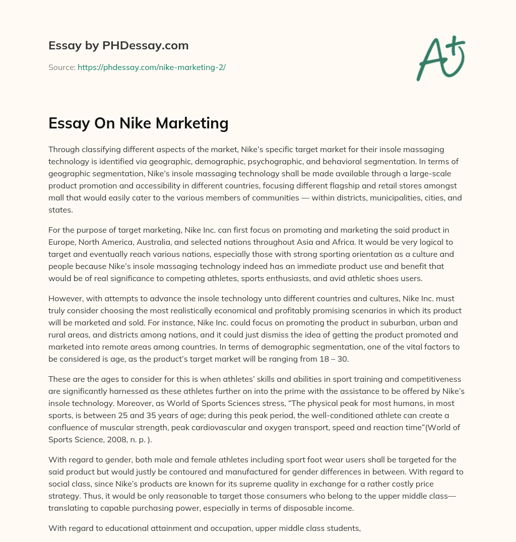 Essay On Nike Marketing essay
