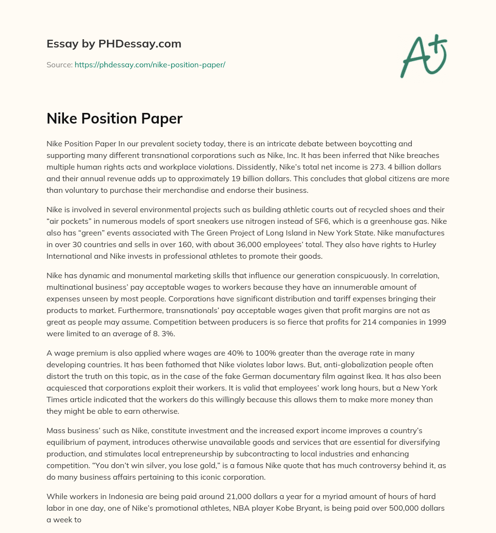 Nike Position Paper essay