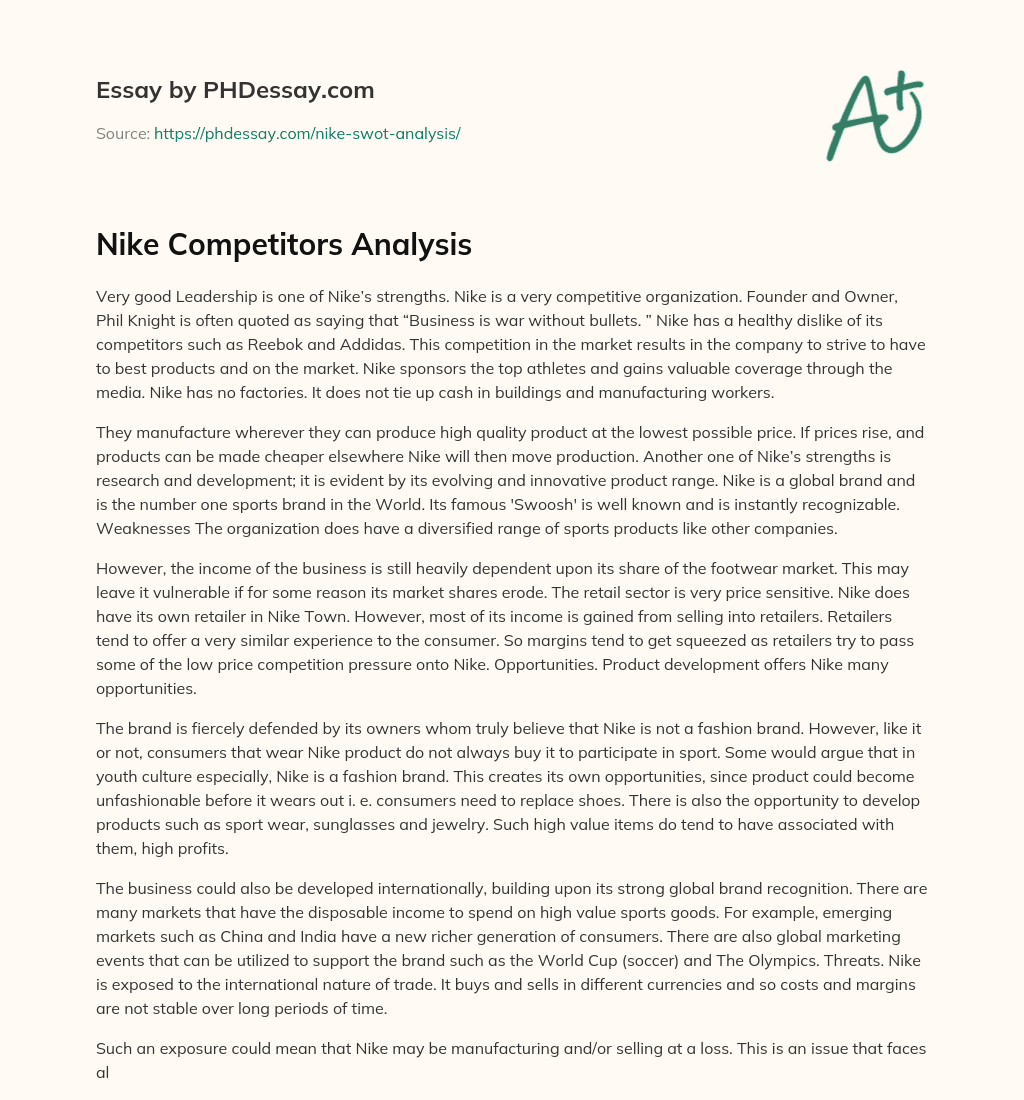 Nike Competitors Analysis essay