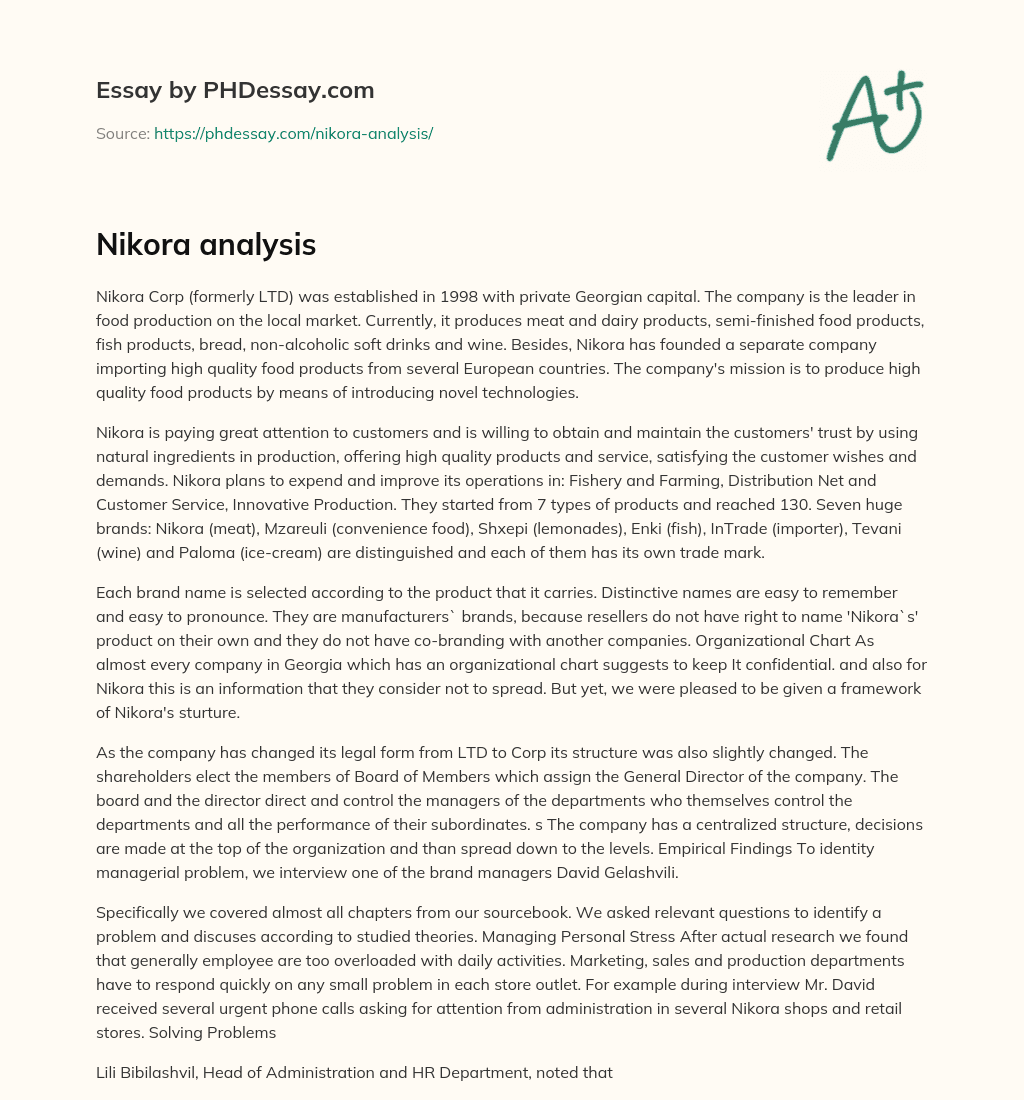 Nikora analysis essay