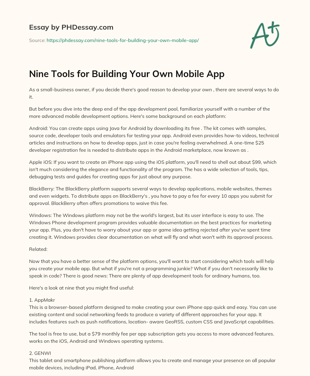 Nine Tools for Building Your Own Mobile App essay