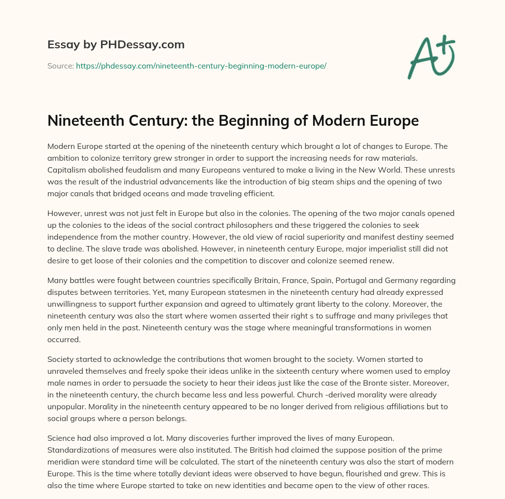 Nineteenth Century: the Beginning of Modern Europe essay