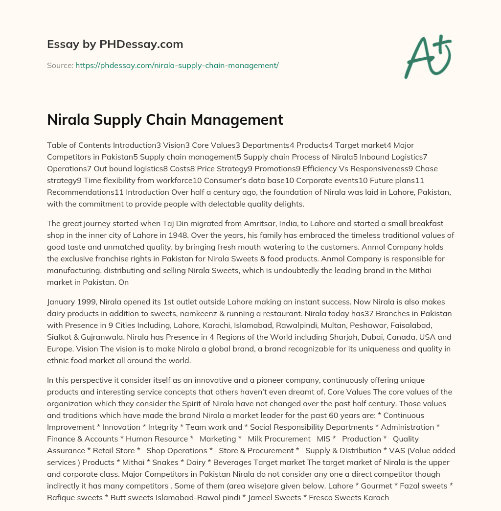 Nirala Supply Chain Management essay