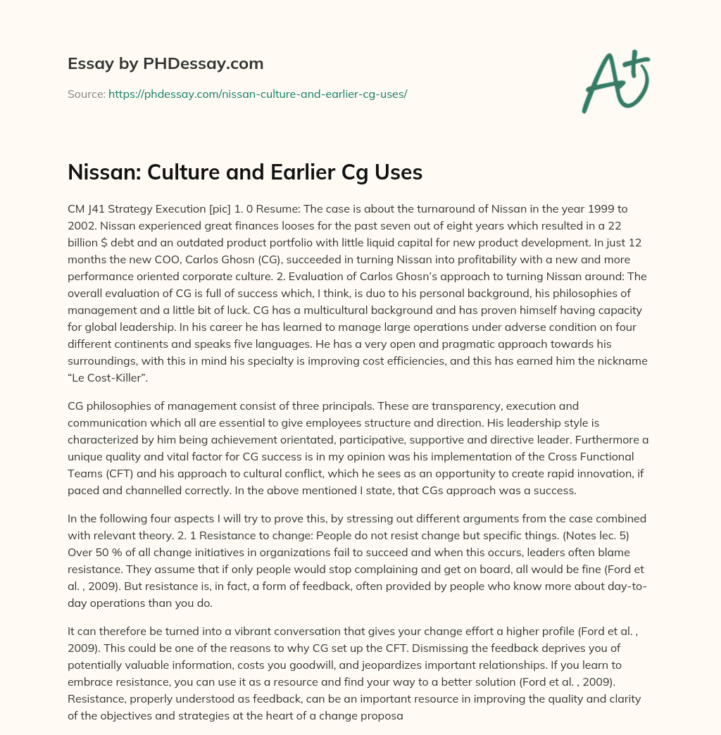 Nissan: Culture and Earlier Cg Uses essay