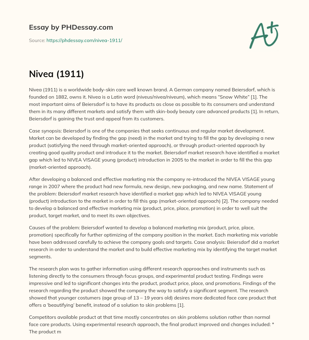 Nivea: A Successful Market-Oriented Approach to Body-Skin Care essay