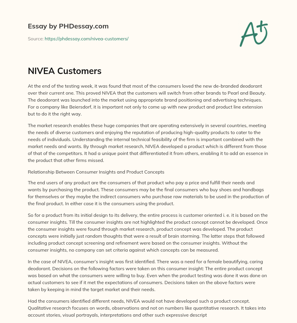 NIVEA Customers essay