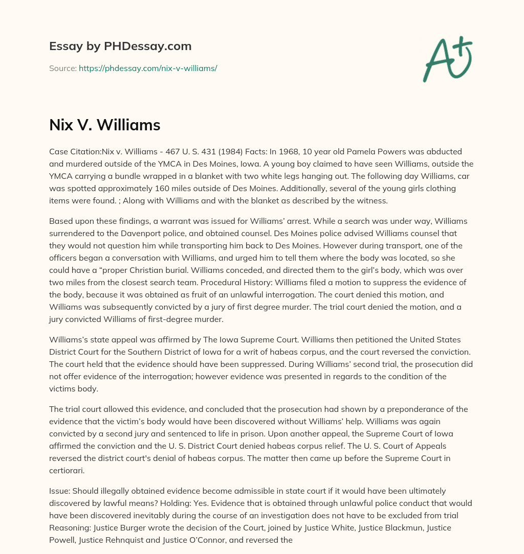 Nix V. Williams essay