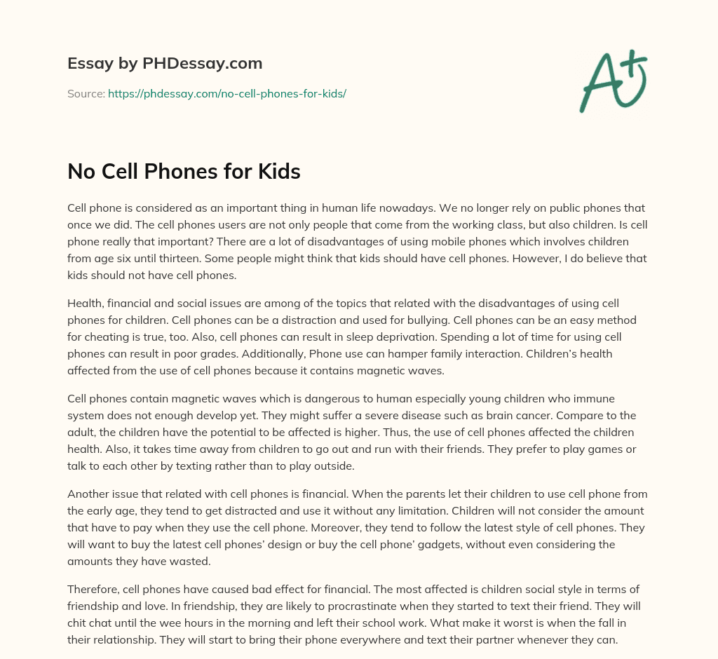 No Cell Phones for Kids essay