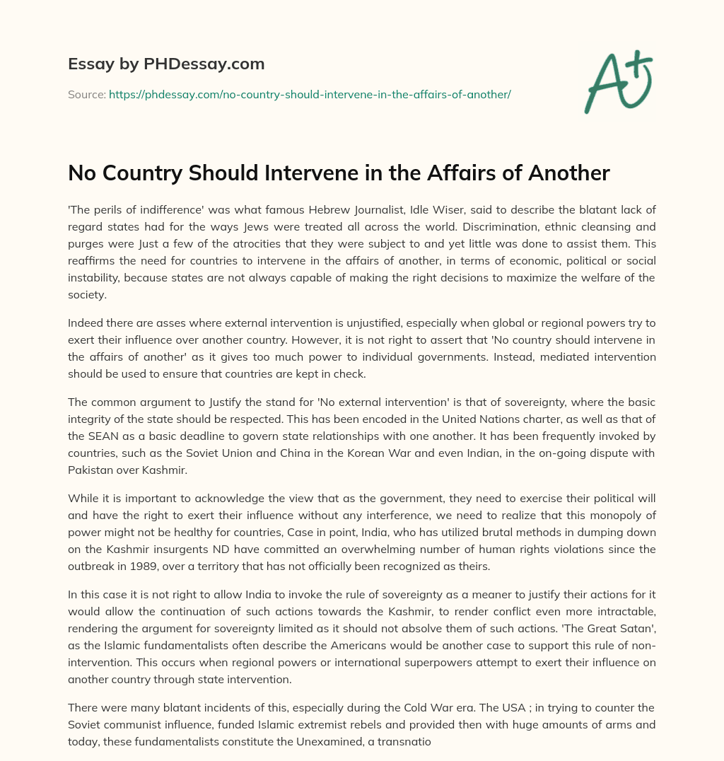 No Country Should Intervene in the Affairs of Another essay