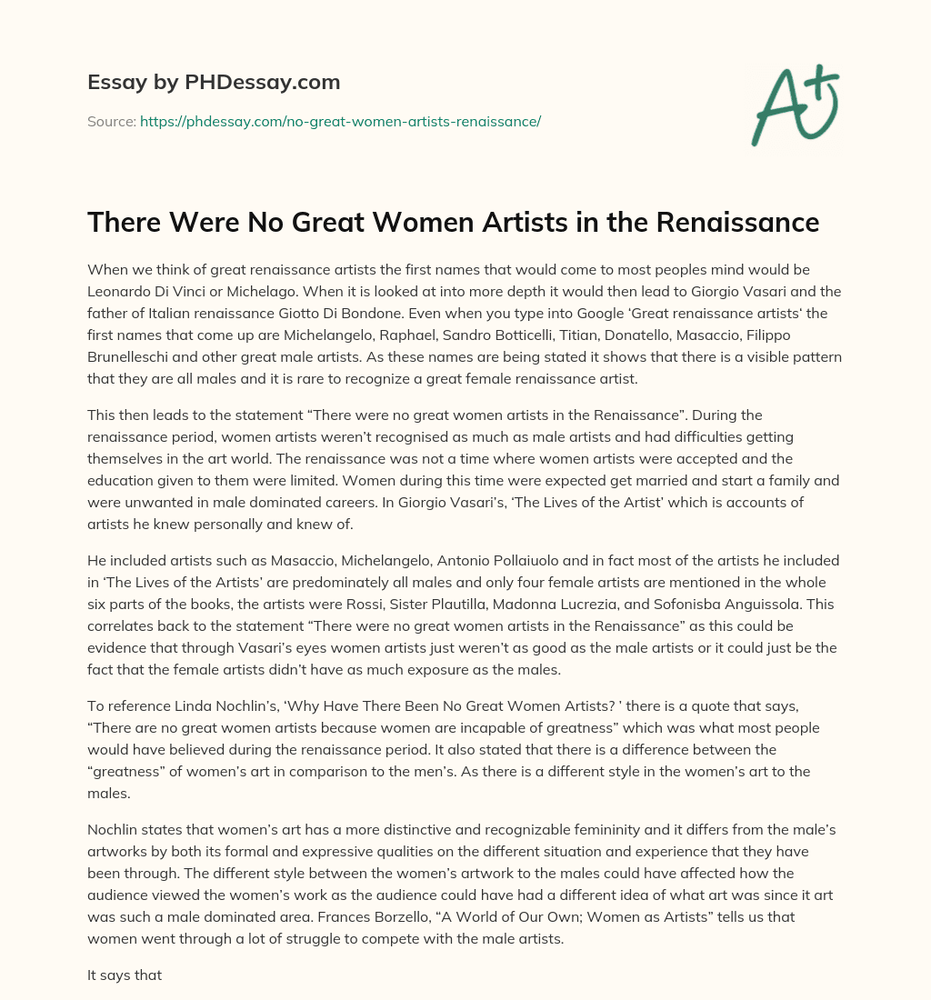 There Were No Great Women Artists in the Renaissance essay