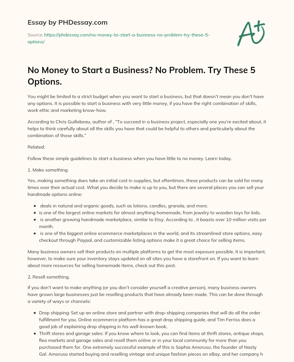 No Money to Start a Business? No Problem. Try These 5 Options. essay