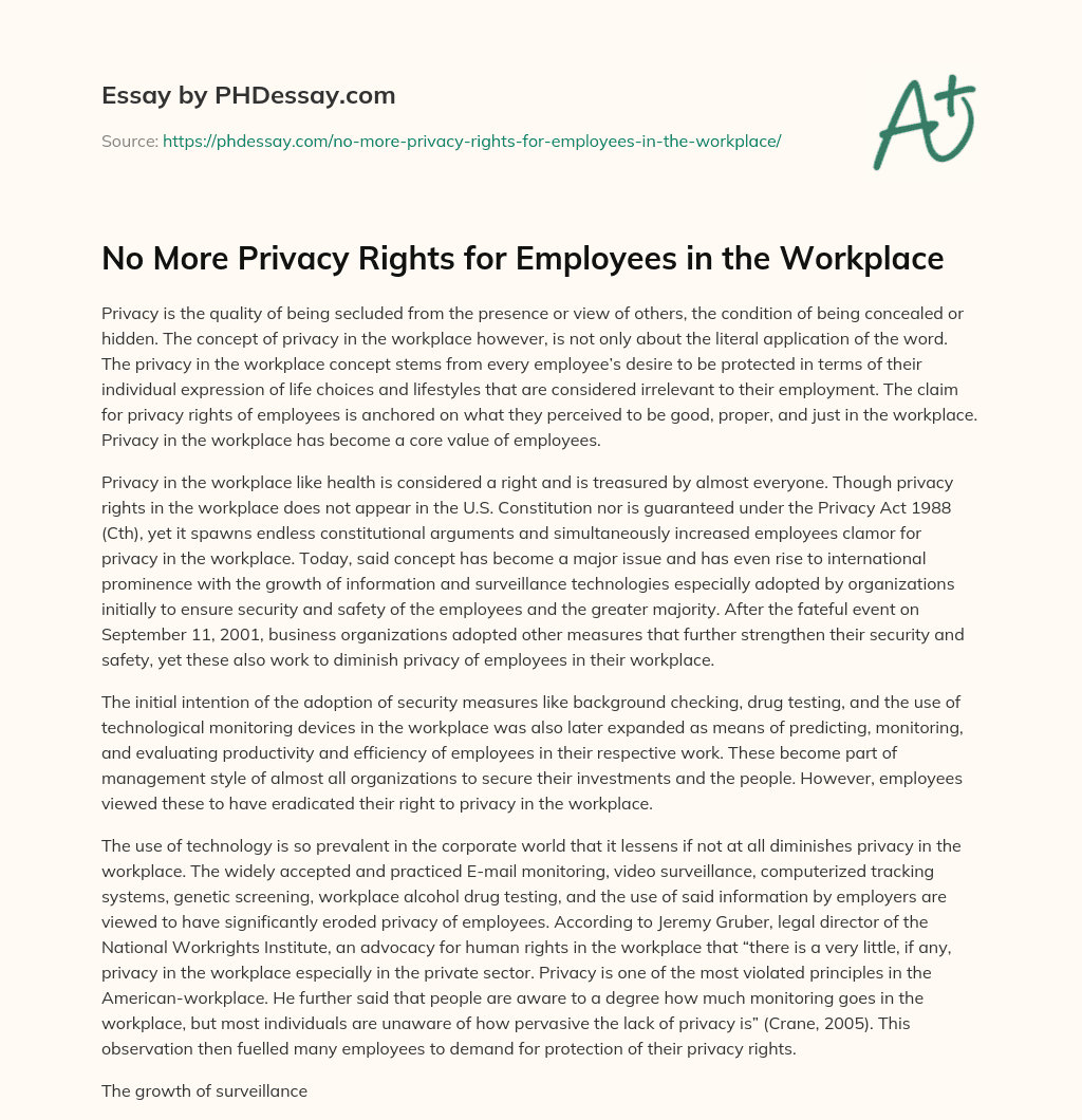 No More Privacy Rights for Employees in the Workplace essay