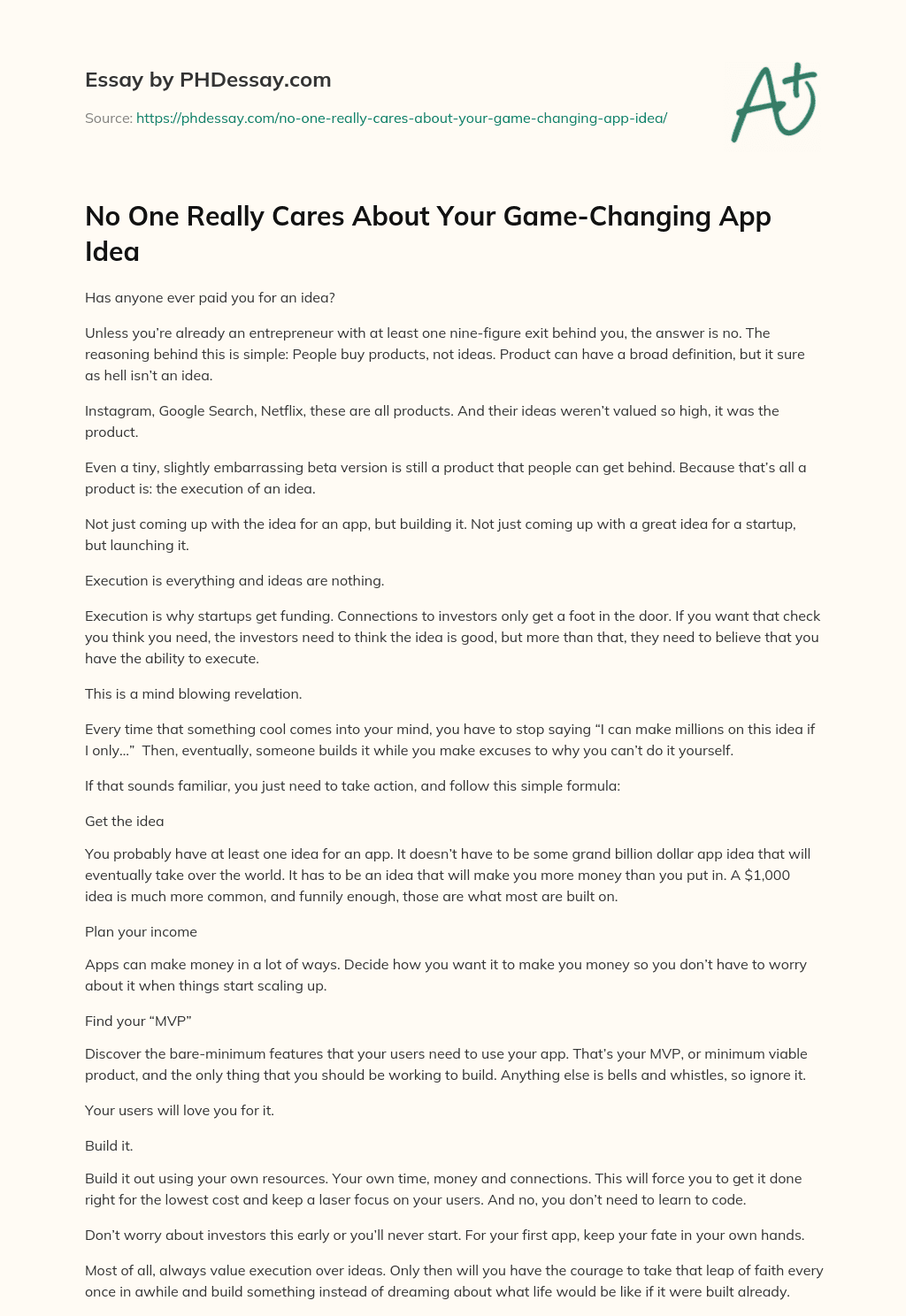 No One Really Cares About Your Game-Changing App Idea essay
