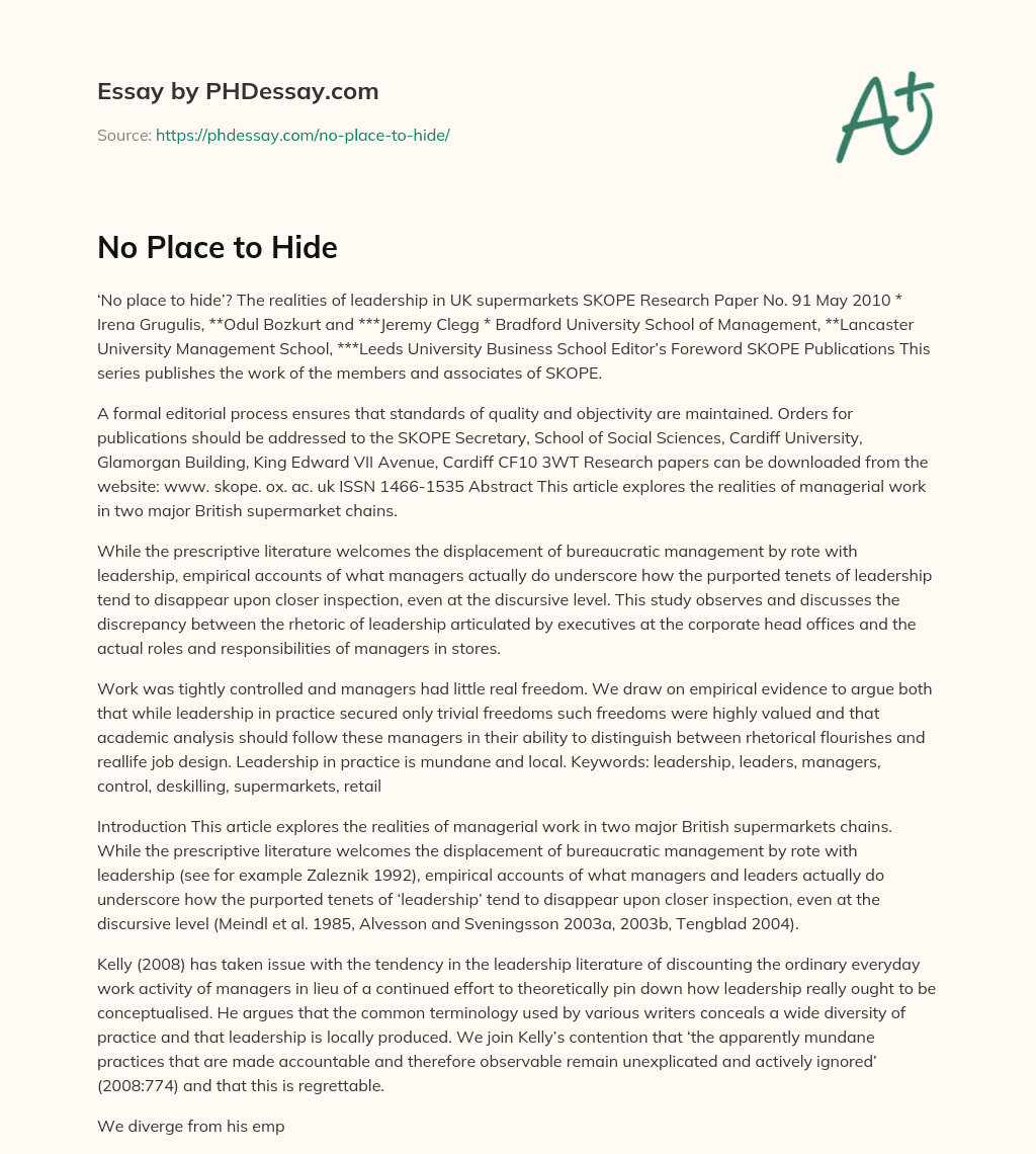 No Place to Hide essay