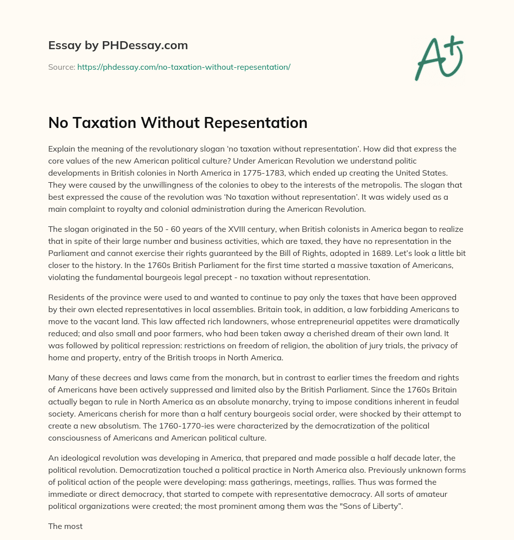 No Taxation Without Repesentation essay