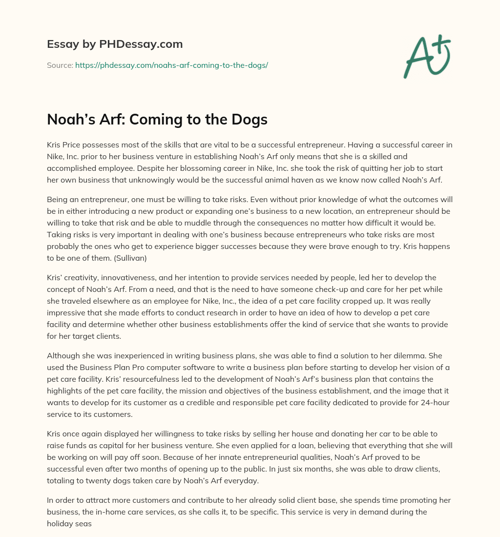 Noah’s Arf: Coming to the Dogs essay