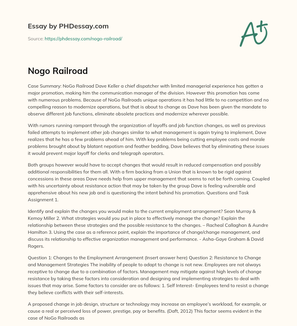 Nogo Railroad essay