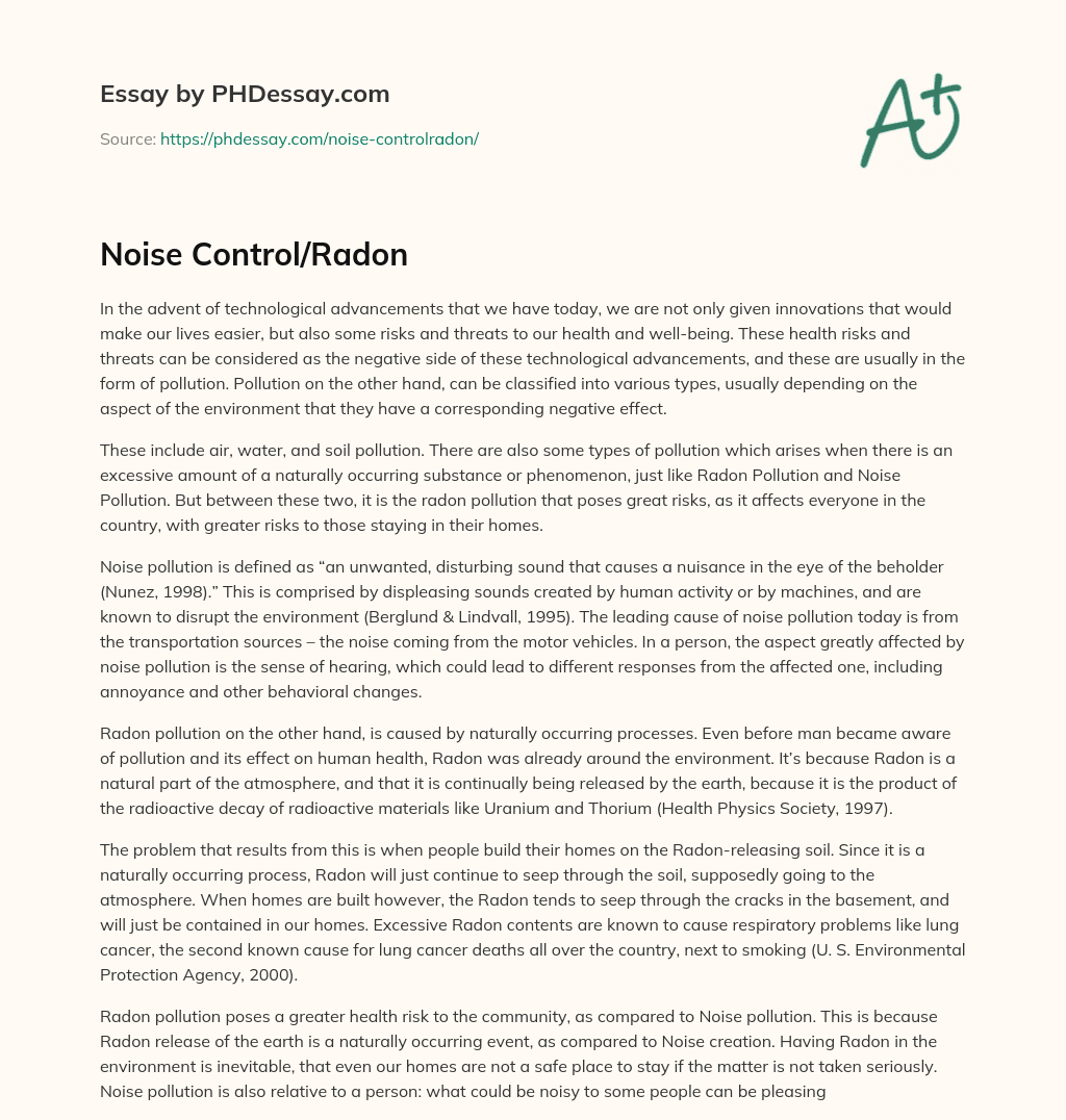 Noise Control/Radon essay