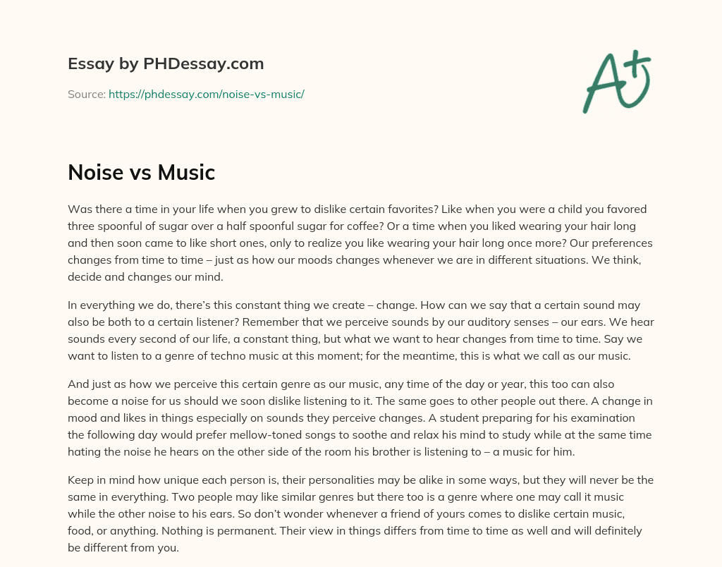 Noise vs Music essay