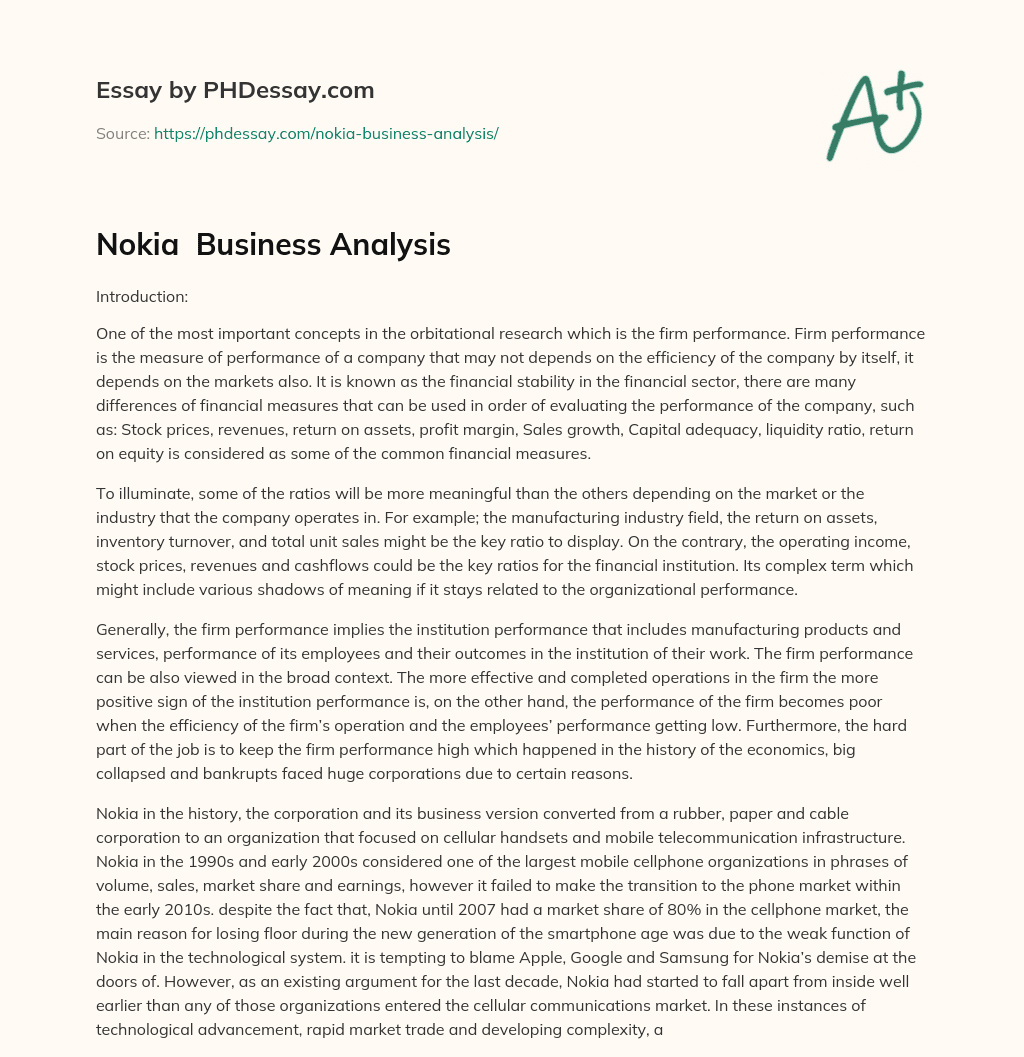 Nokia  Business Analysis essay