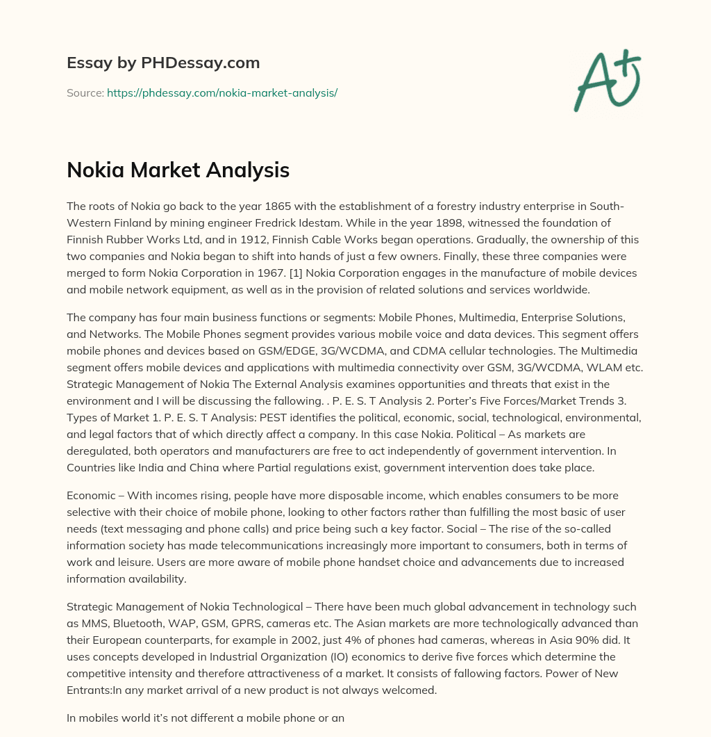 Nokia Market Analysis essay