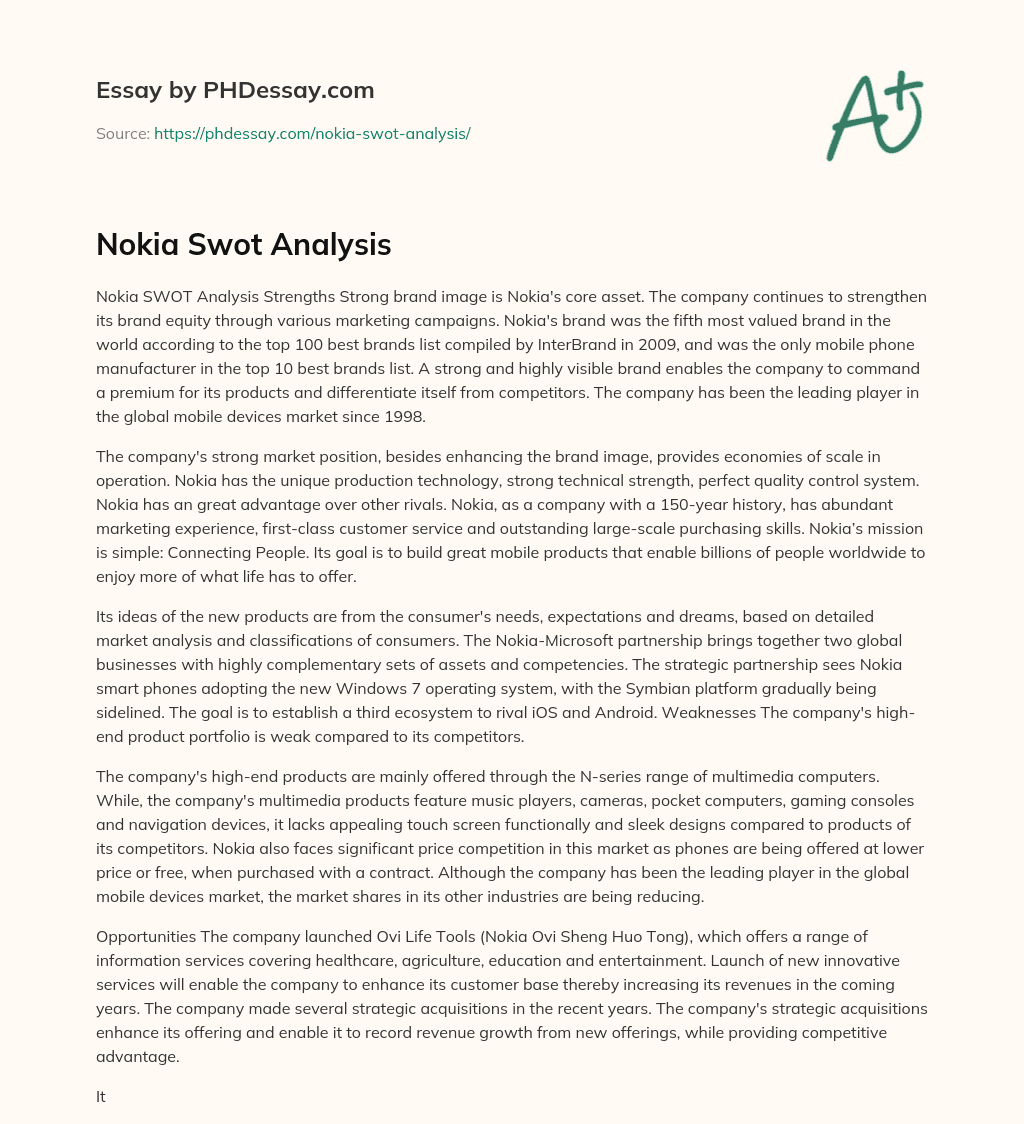 Nokia Swot Analysis essay