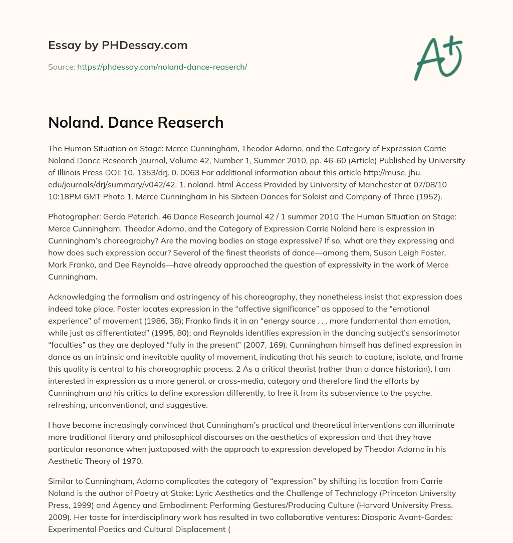 Noland. Dance Reaserch essay
