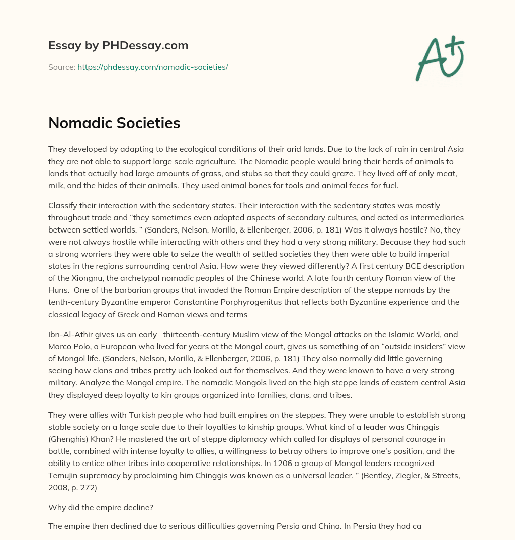 Nomadic Societies essay