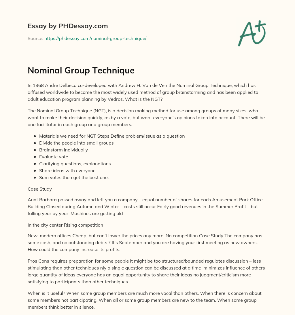 Nominal Group Technique essay